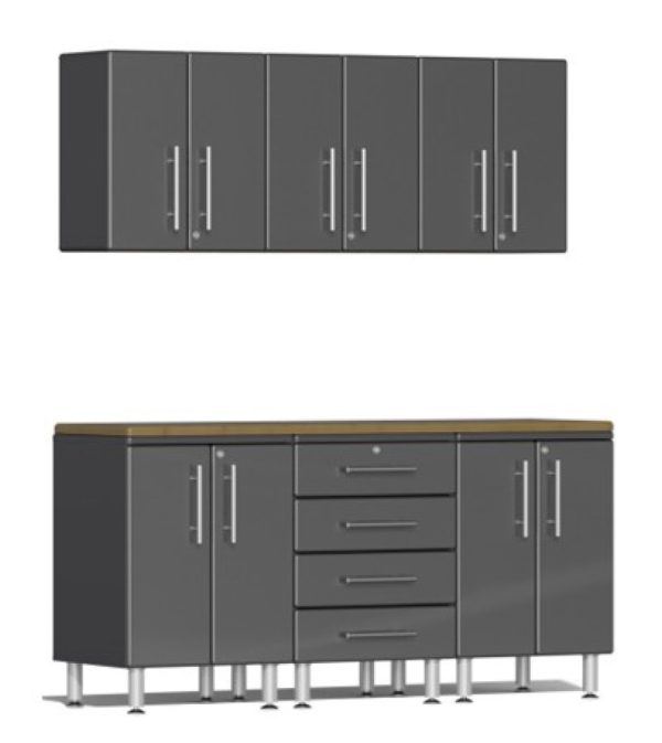 Ulti-MATE Garage Cabinets 2.0 Series Grey Metallic 7-Piece Set with Bamboo Worktop