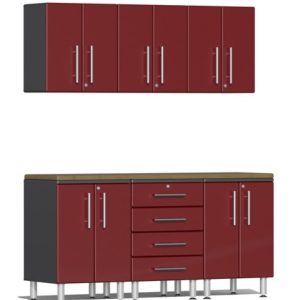 Ulti-MATE Garage Cabinets 2.0 Series Red Metallic 7-Piece Set with Bamboo Worktop