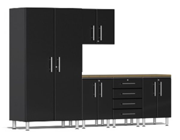 Ulti-MATE Garage Cabinets 2.0 Series Black Metallic 6-Piece Set with Bamboo Top