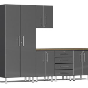 Ulti-MATE Garage Cabinets 2.0 Series Grey Metallic 6-Piece Set with Bamboo Top