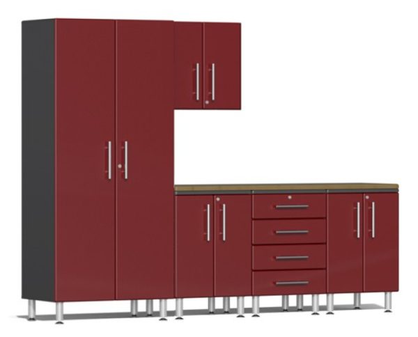 Ulti-MATE Garage Cabinets 2.0 Series Red Metallic 6-Piece Set with Bamboo Top