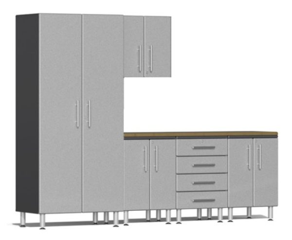 Ulti-MATE Garage Cabinets 2.0 Series Silver Metallic 6-Piece Set with Bamboo Top
