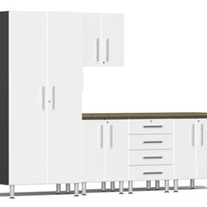 Ulti-MATE Garage Cabinets 2.0 Series White Metallic 6-Piece Set with Bamboo Top