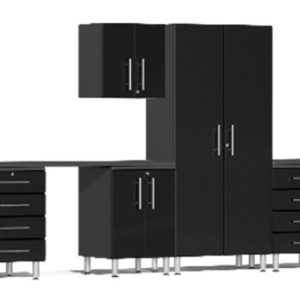 Ulti-MATE Garage Cabinets 2.0 Series Black Metallic 10-Piece Set with Dual Workstation