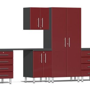 Ulti-MATE Garage Cabinet 2.0 Series 10-Piece Set with Dual Workstation Red Metallic